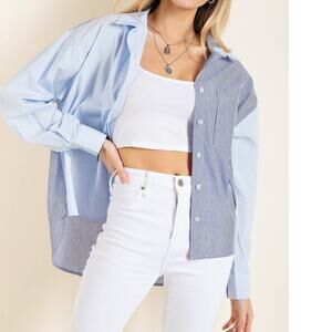 Mix and Match Stripe Long Sleeve Shirt Blue White